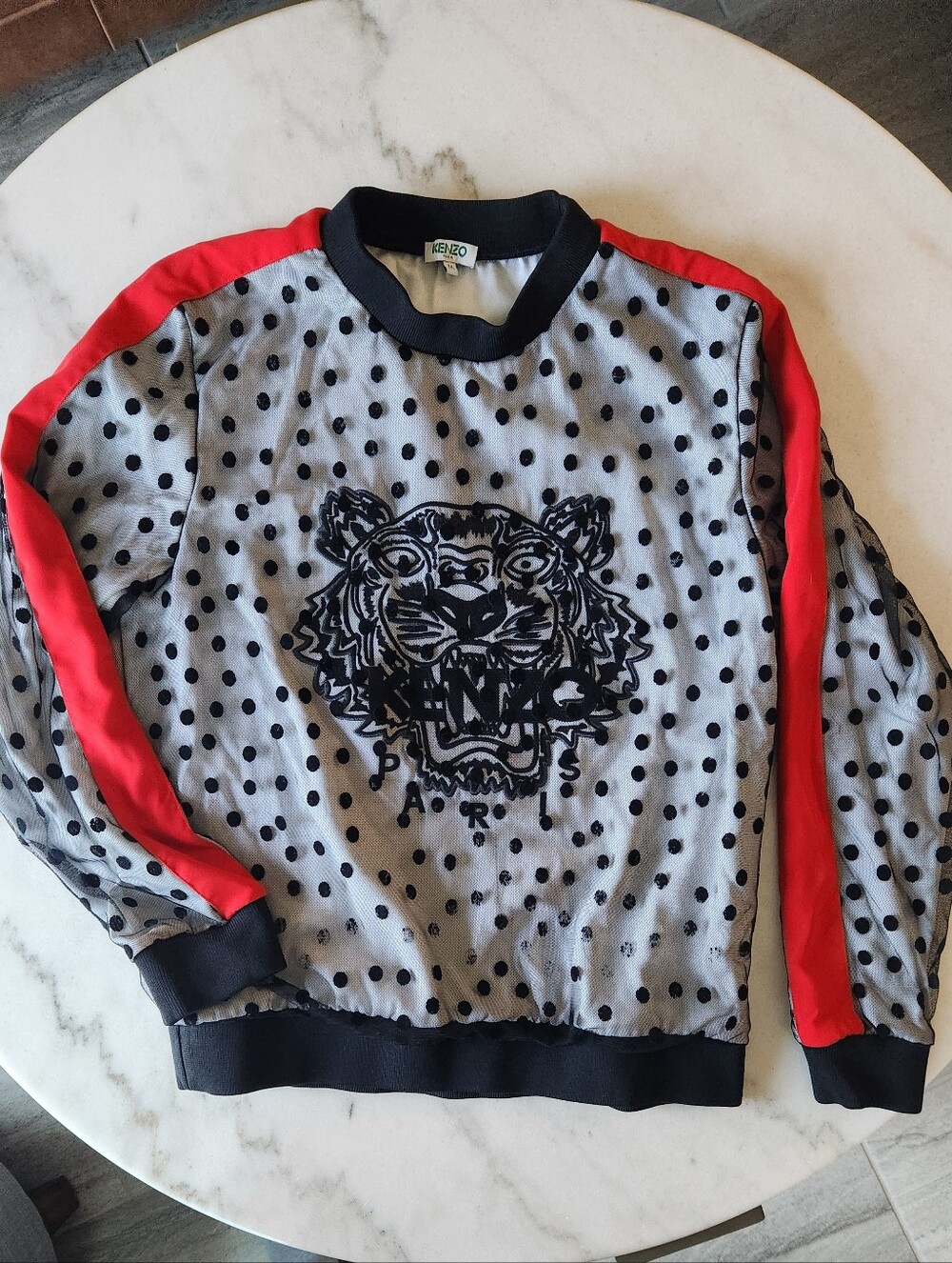 Kenzo Paris Black Embroidered Polka Dot Mesh Lace Top